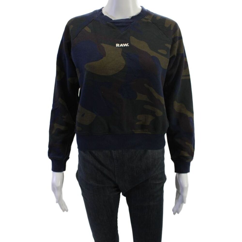G Star Raw Unisex Pullover Sweatshirts Dark Blue Camouflage Crew Neck Size S